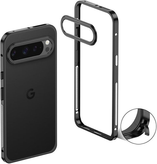 Stoßfeste Metallhülle mit abnehmbarem Kamera-Schutz für Google Pixel 10 Pro XL und Pixel 10 Pro in Schwarz - Bild 1