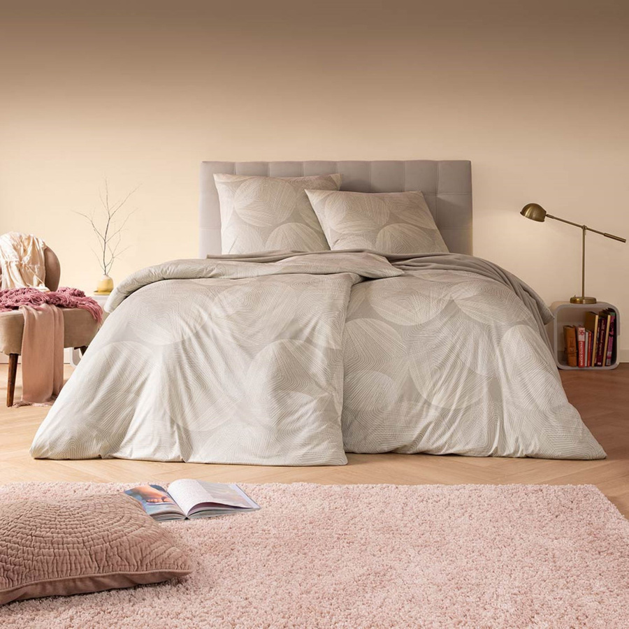 Estella Mako Jersey Bettwäsche Dora natur sand mit Punkten und Kreisen, B/H: 135 x 200 cm und 80 x 80 cm - Bild 1