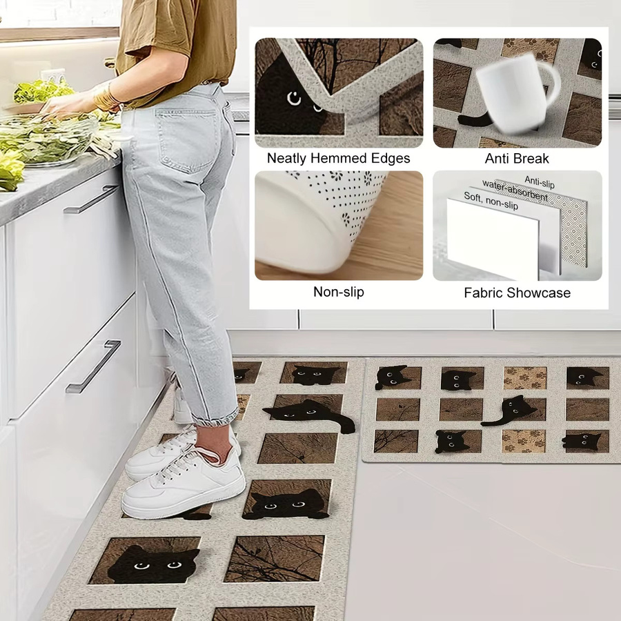 VIKAMA Cartoon-Kätzchen Teppich, rutschfeste Bodenmatte in Mehrfarbig, modern und weich für Schlafzimmer, Küche oder Außenbereich - Bild 4