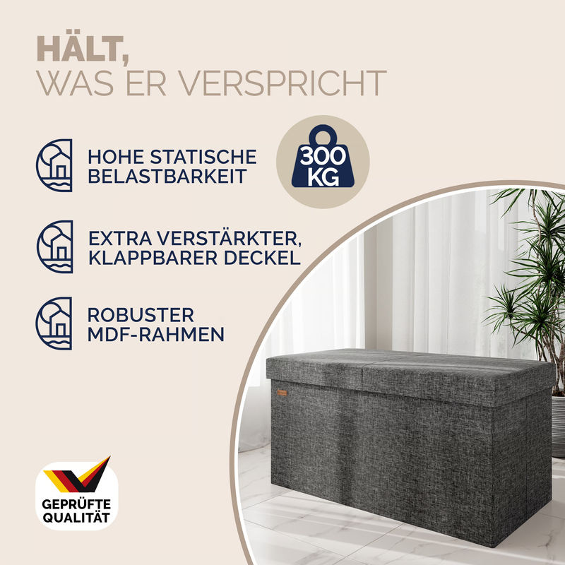 Casaria Sitzbank mit Stauraum in Grau, faltbar, B/T/H: 80 x 40 x 40 cm - Bild 3