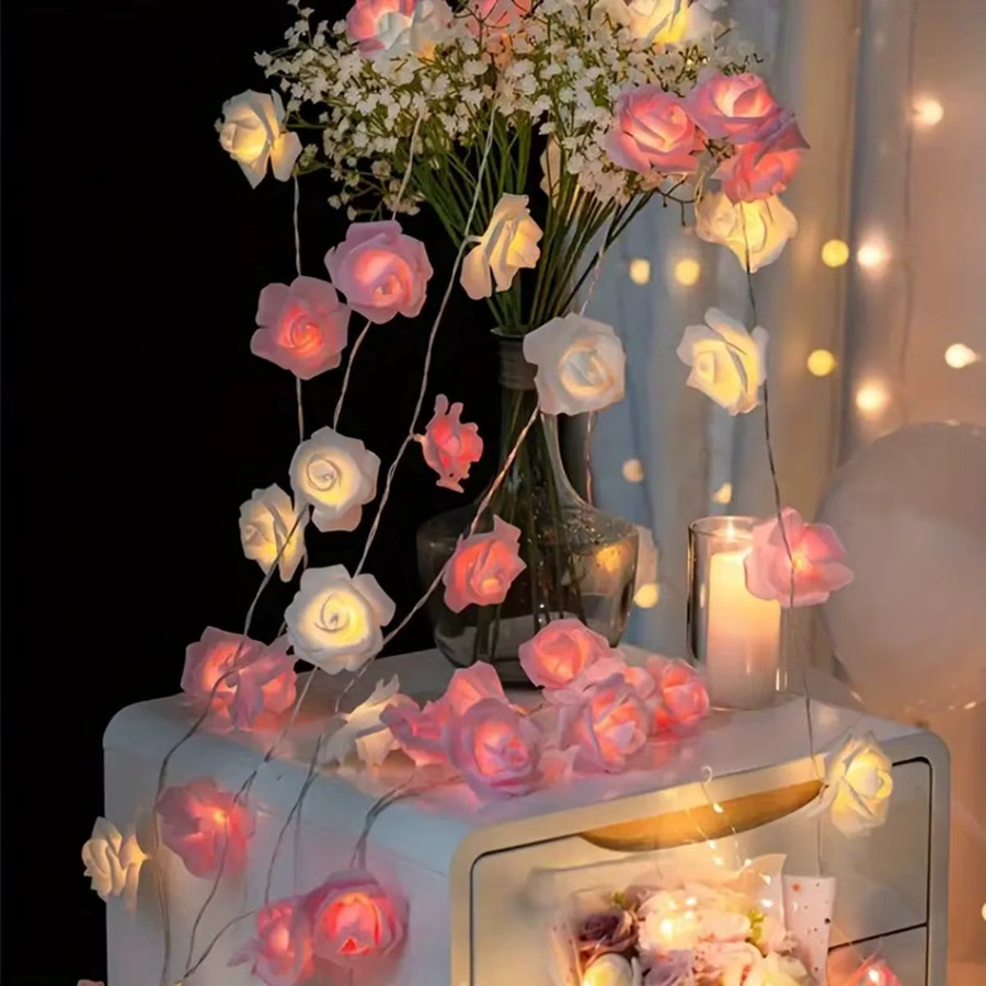 Peach Forest LED Rose Blume Lichterkette mit 20 LEDs in Warmweiß, batteriebetrieben für Indoor und Outdoor Dekoration - Bild 2