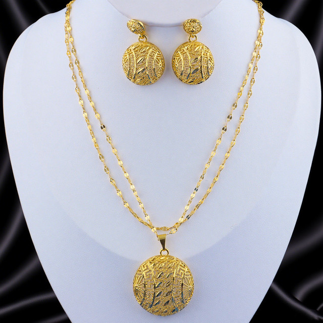 Schmuckset Halskette und Ohrringe, 24K vergoldet, Damen - Bild 1