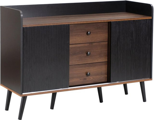 okwish Sideboard in Schwarz mit 3 Schubladen und Stauraumregalen für Wohnzimmer oder Schlafzimmer, B/T/H: 117 x 39 x 79 cm - Bild 1