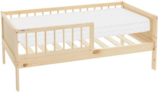 ML-Design Kinderbett aus Kiefernholz mit Matratze und Rausfallschutz in Beige, B/T: 70 x 140 cm - Bild 1