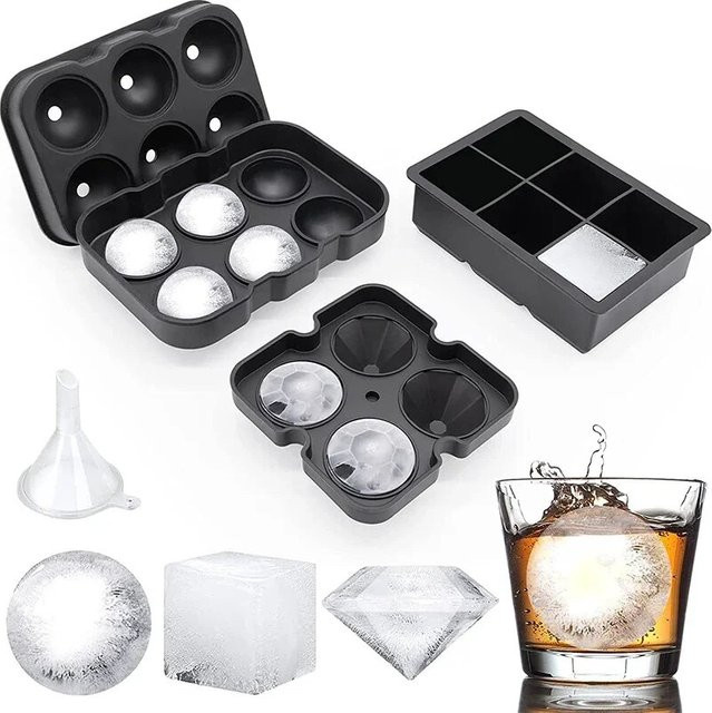 Eiswürfelform aus Silikon mit Deckel in Schwarz für Whisky und Eiswürfel-Bälle - Bild 1