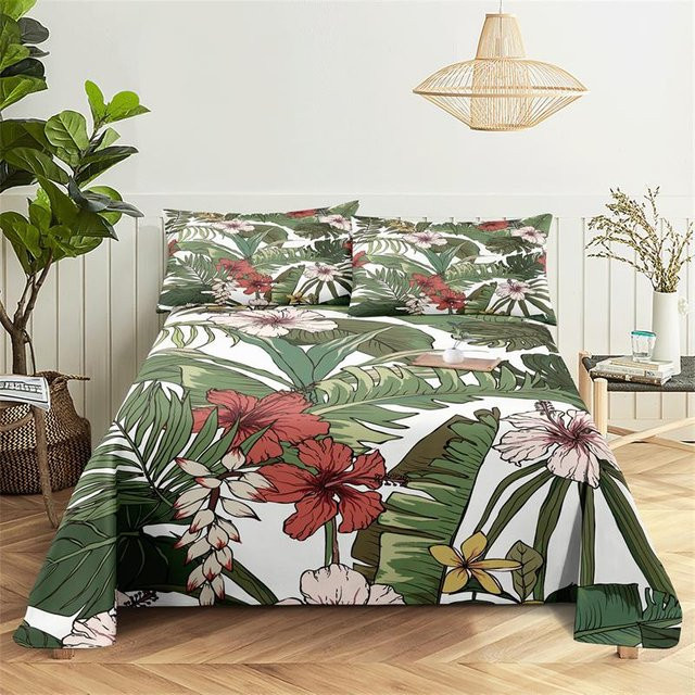 Bettwäscheset mit tropischem Blumenmuster von Binchi Outdoor Product, bestehend aus Bettbezug und Kissenbezügen, Mehrfarbig, B/H: 150 x 230 cm - Bild 1