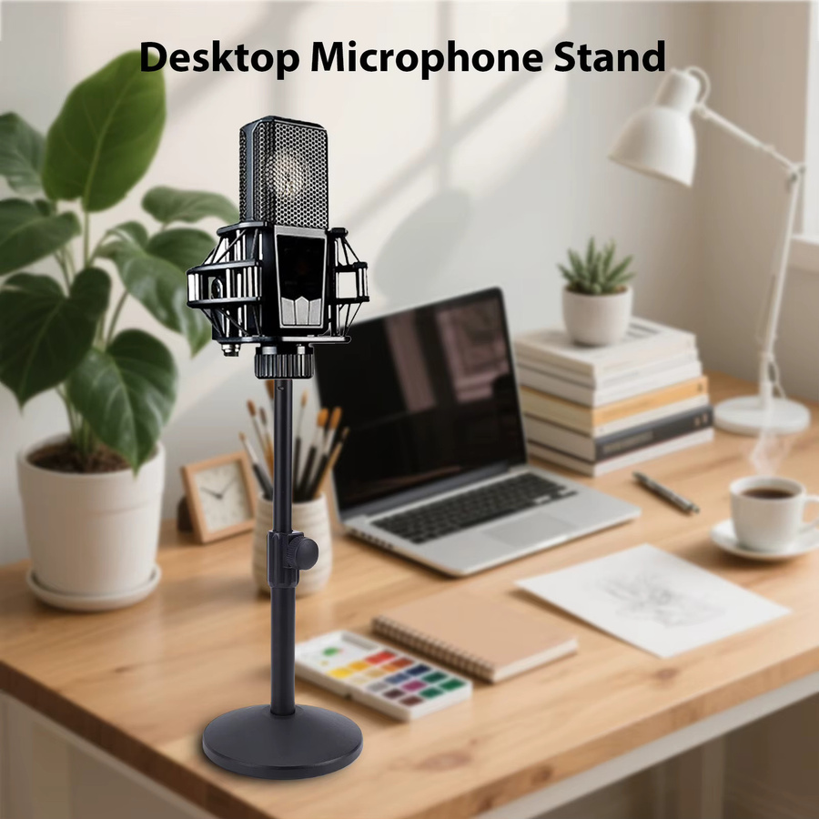 Höhenverstellbarer Desktop-Mikrofonständer aus robustem Metall in Schwarz mit 5/8 bis 3/8 Adapter und rutschfesten Pads für Aufnahmen - Bild 4