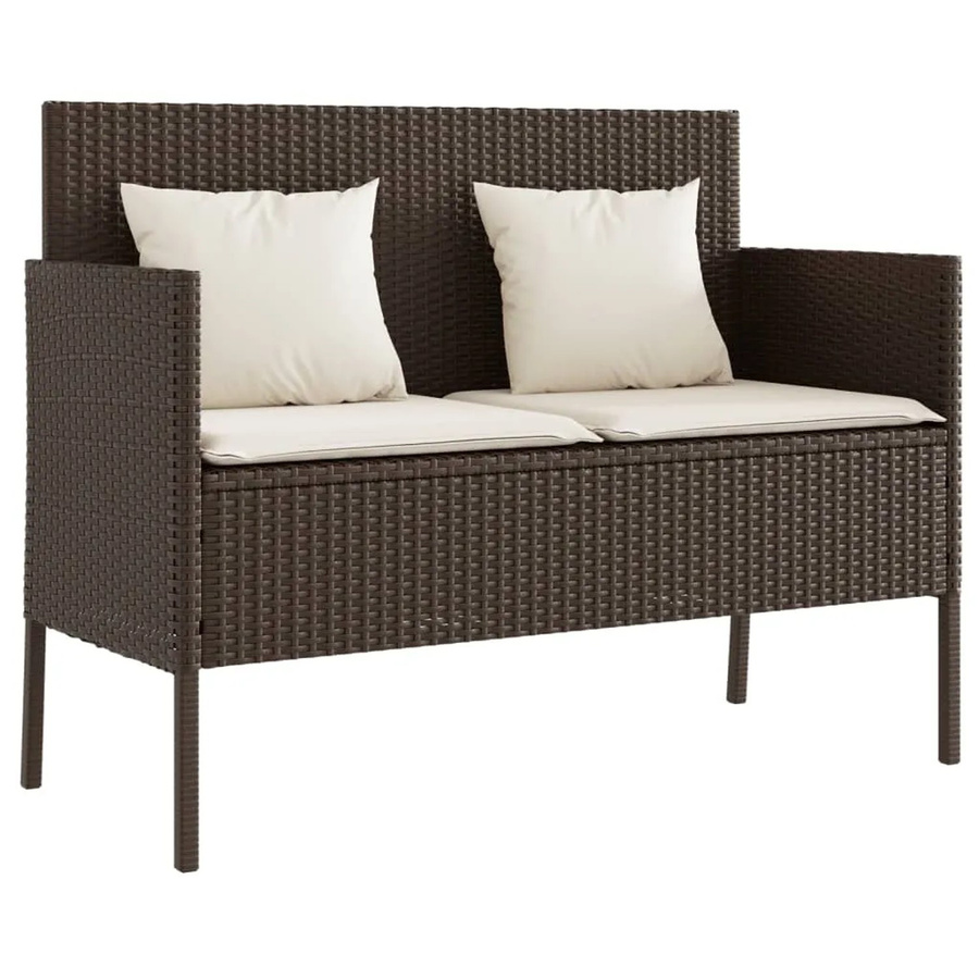 vidaXL Gartenbank aus Polyrattan mit Kissen in Braun und Weiß, moderne Gartenbank mit Armlehnen aus Metall und Polyrattan - Bild 2