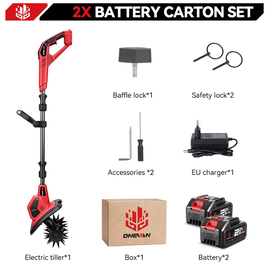 ONEVAN Bürstenloser Elektro-Gartenfräser 2500W in Rot für Makita LXT 18V Akku - Bild 6