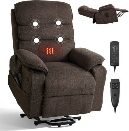 VEVOR Elektrischer Fernsehsessel mit Aufstehhilfe, Massagesessel mit Wärme- und Massagefunktion für Senioren, Chenille-Bezug, Braun