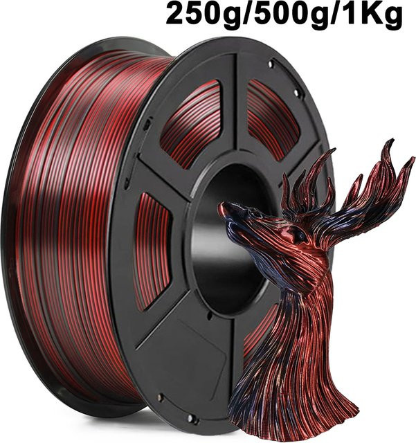 Zweifarbiges PLA-Seidenfilament für 3D-Drucker in Schwarz und Rot, Durchmesser: 1,75 mm - Bild 1