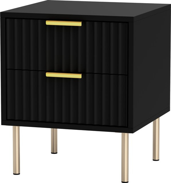 HOMCOM Nachttisch mit 2 Schubladen und Stahlbeinen in Schwarz, gerilltes Design für Schlafzimmer und Wohnzimmer, B/T/H: 40 x 39 x 48 cm - Bild 1