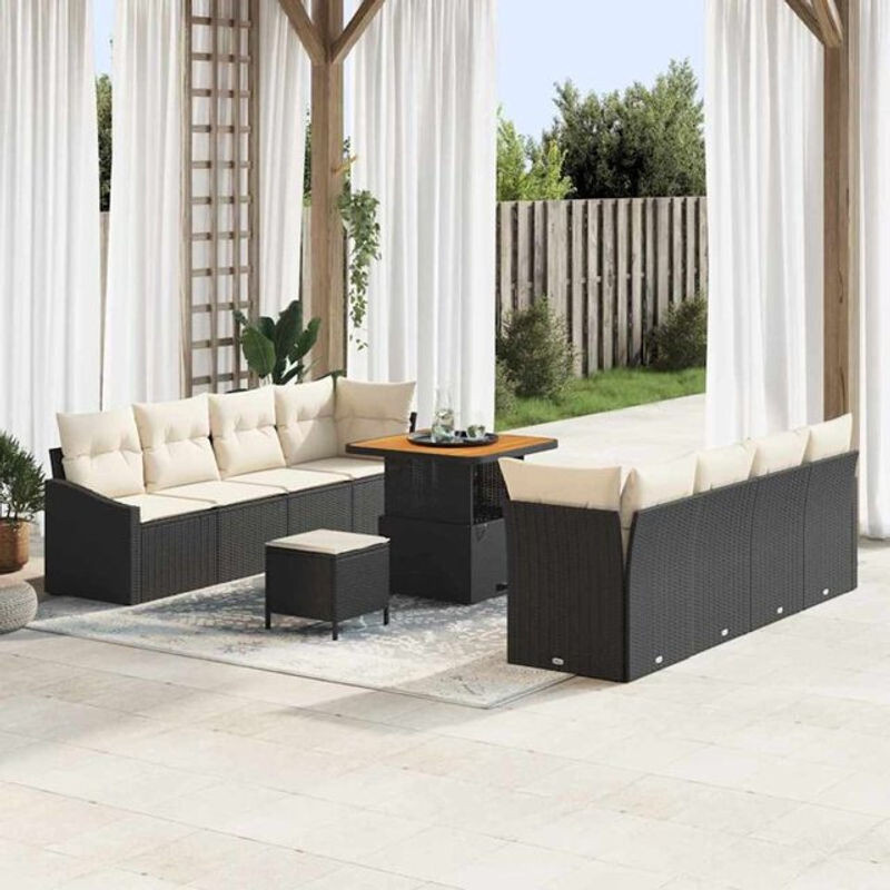 Vidaxl Garten-Sofa-Set aus Polyrattan mit 11 Teilen in Schwarz und Creme, B/T/H: 80 x 80 x 71 cm - Bild 1