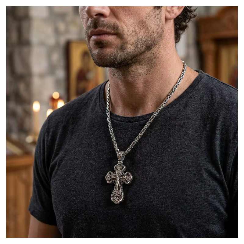SheCrown Anhänger Edelstahl, Silber, Orthodoxes Kreuz, Dreifaltigkeit - Bild 3