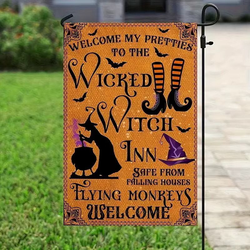 VIKAMA Halloween-Gartenflagge Welcome to the Evil Witch Inn, doppelseitig, Orange, B/H: 30 x 45 cm - Bild 3