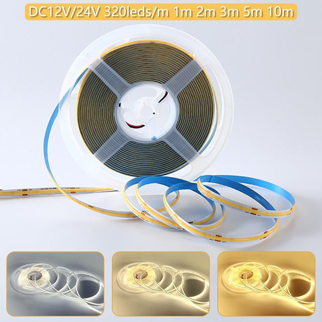 ammtoo COB-LED-Streifenlicht dimmbar in warmweiß und kühlem Weiß mit 320 LEDs für DC 12 V oder 24 V - Bild 1