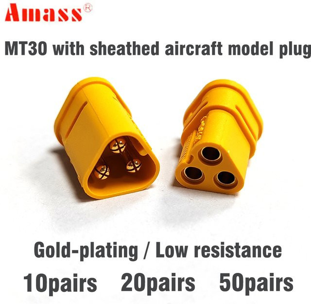 Amass MT30 Rundstecker Set mit Abdeckung Gelb für RC Lipo Batterien und Quadcopter Männlich und Weiblich - Bild 1