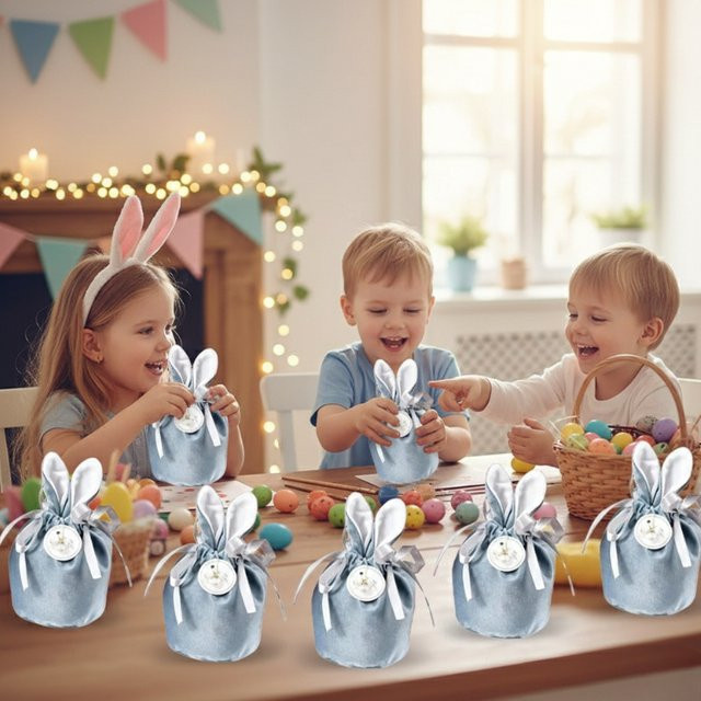 Set aus Samt-Süßigkeitsbeuteln mit Hasenohren in Rot für Hochzeiten, Ostern und Partys - Bild 1
