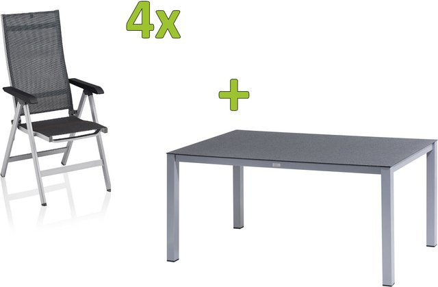 Kettler BasicPlus Premium Garten-Essgruppe aus Aluminium in Silber mit Tisch und 4 Klappstühlen, Tisch Breite: 160 cm, Tiefe: 95 cm, Höhe: 74 cm - Bild 1