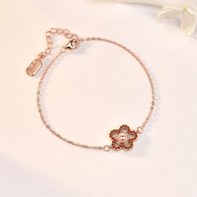 Armband 925 Silber, rote Blume, Damen - Bild 1