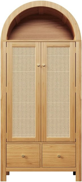 Merax Kleiderschrank mit Rattan-Elementen und integrierten Schubladen in Eiche Braun, H: 181 cm, B: 78 cm, T: 45 cm - Bild 1