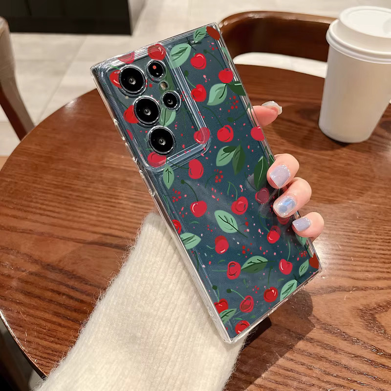 MOESOE Handyhülle mit Cartoon-Kirsch-Muster für Samsung Galaxy S26 S25 S24 S23 Ultra S22 Plus S21 FE, transparent und weich - Bild 2