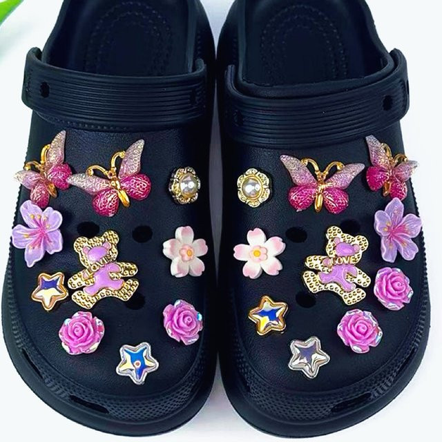 FHLDING Schuh Charms Set, Lila, Schmetterling, Kirschblüte, Bär, Pentagramm - Bild 1