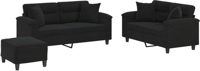vidaXL 3-teilige Sofagarnitur aus Mikrofasergewebe mit Kissen in Schwarz - Bild 1