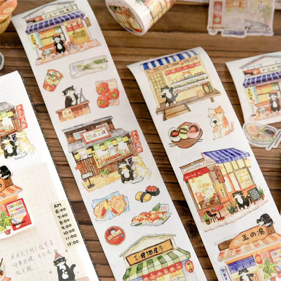 Kawaii Japanisches Cartoon Washi-Tape Katzenladen-Serie für DIY Scrapbooks, Breite: 6 cm, Länge: 2 m, Mehrfarbig - Bild 2