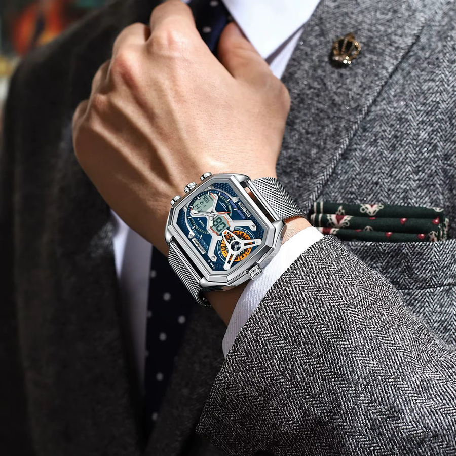 POEDAGAR Digitaluhr, Quarz, Edelstahl, Blau, Herren - Bild 6