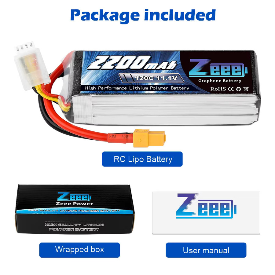 Zeee 3S LiPo Akku Set mit 2200mAh, 11,1V und 120C sowie XT60 Stecker für FPV Drohnen, Flugzeuge und RC Modelle - Bild 3