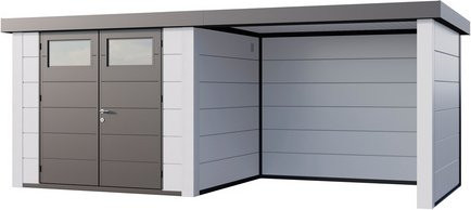 Telluria Gerätehaus Classico mit Lounge S Rechts und weißen Ecken, B/H/T: 552 x 238 cm, Weiß - Bild 1