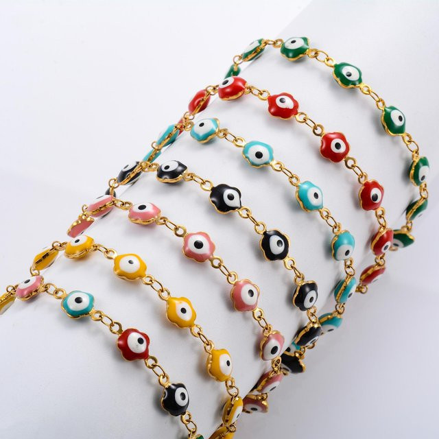 Armband Edelstahl, Gold, Bunte Blume, Türkisches Böser Blick, Damen, 16cm - Bild 1