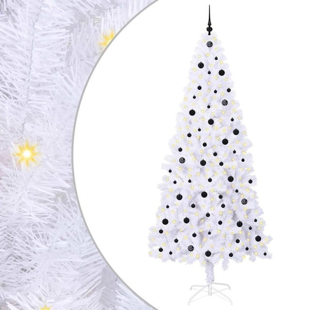 vidaXL Künstlicher Weihnachtsbaum Weiß mit LED-Beleuchtung, Höhe: 240 cm, aus PVC und Metall - Bild 1
