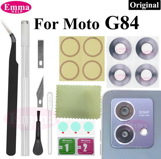 2er-Set Original-Glaslinse für die hintere Rückkamera von Motorola MOTO G84 5G XT2347, transparent mit Klebeaufkleber - Bild 1
