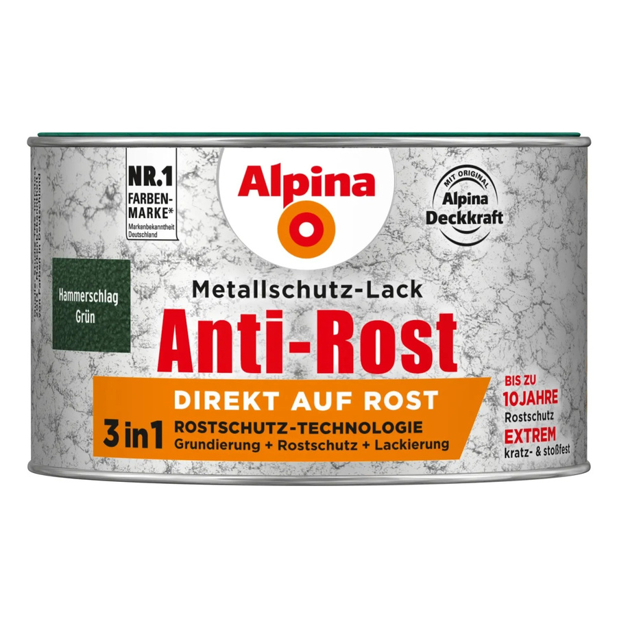 Alpina Metallschutz-Lack Anti-Rost in Grün Hammerschlag, 300 ml - Bild 2