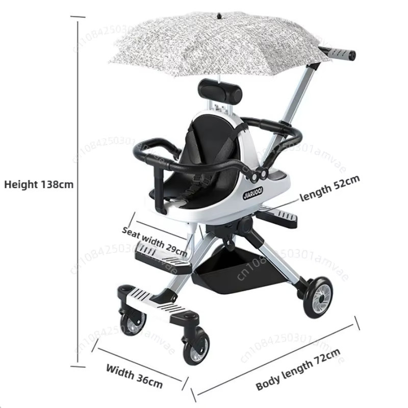 Leichter Zwillings-Buggy von Warm house in Weiss und Grau mit hoher Sitzposition, faltbarem Doppelsitz und verstellbarem Trolley-Griff - Bild 2