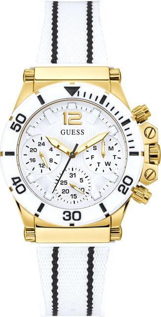 Guess Damenuhr, Quarz, Edelstahl, 39 mm, Silikon, Weiß, Gold - Bild 1