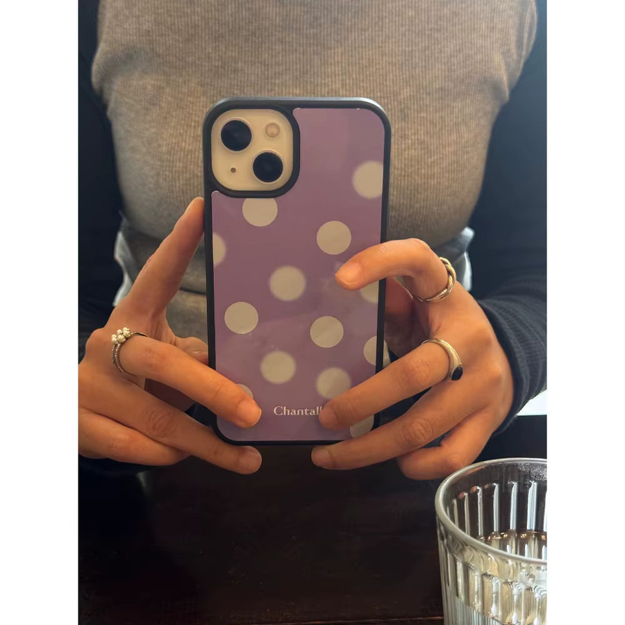 Lila Handyhülle mit Punktmuster und silbernem Rand aus Epoxidharz für iPhone XR/11/12/13/14/15/16/17 Pro Max, stoßfest - Bild 4
