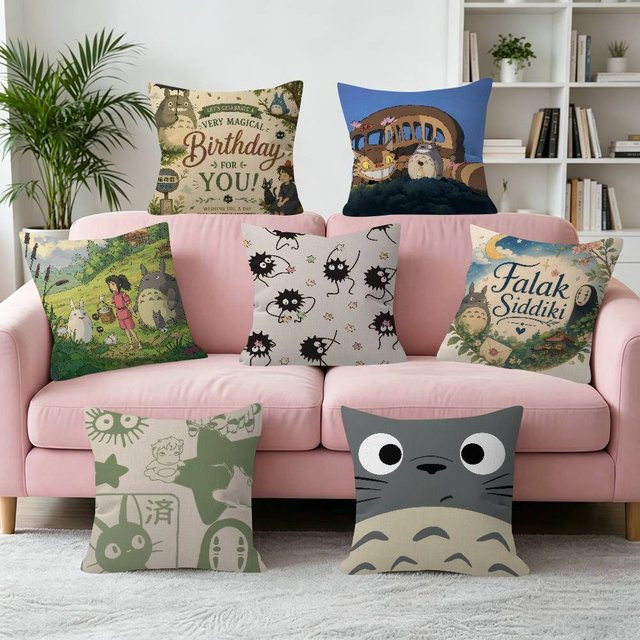 Dekorativer Totoro Kissenbezug aus Polyester, quadratisch, Mehrfarbig, Breite: 30 cm, Höhe: 30 cm - Bild 1