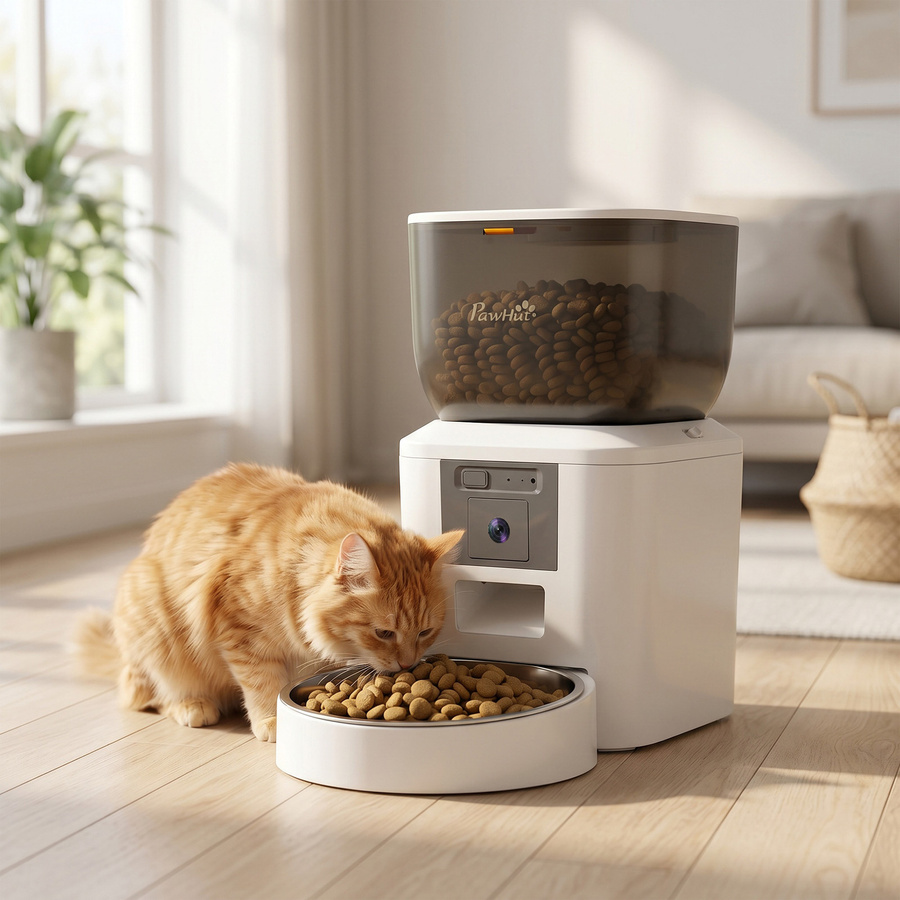 PawHut Futterautomat für Katze und Hund mit Kamera, 2,4G WiFi, App-Steuerung, Nachtsicht und Zwei-Wege-Audio, 4L Füllmenge, Farbe: Weiß - Bild 2