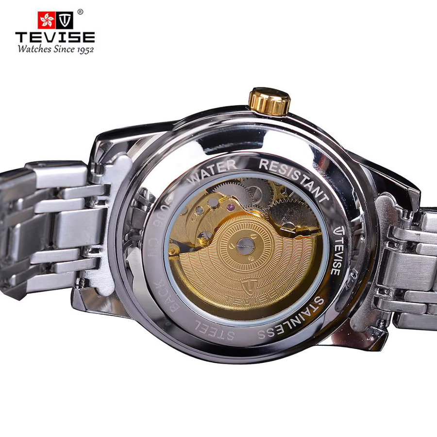 Tevise Armbanduhr, Automatik, Edelstahl, Schwarz, Diamant, Unisex - Bild 4