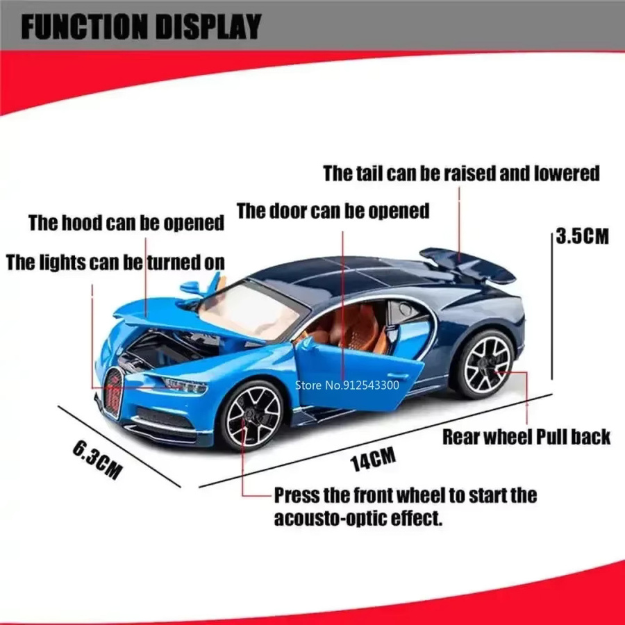 RMZ city Tourbillon Chiron Sportwagen, Modell Spielzeug, 1:32, mit Licht und Sound, blau - Bild 2