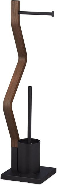 Relaxdays WC Garnitur freistehend aus Stahl, Holz und Kunststoff in Schwarz/Braun, Höhe: 75 cm, Breite: 18,5 cm, Tiefe: 18,5 cm - Bild 1