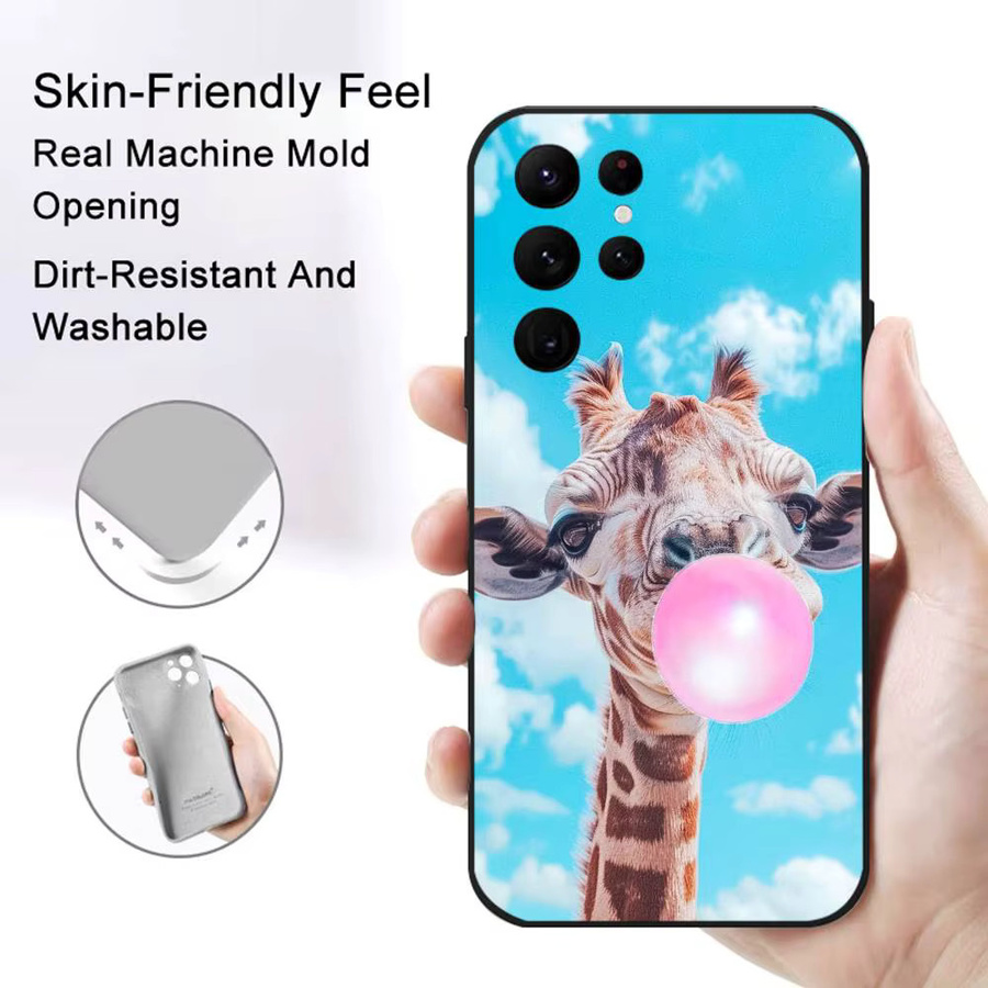 Handyhülle mit lustigem Giraffen-Design für Samsung Galaxy S21 S22 S23 S24 S25 FE Plus in Schwarz und Multicolour als Softshell-Hülle - Bild 3