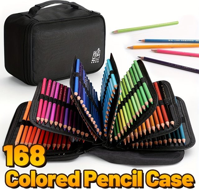 Marie's Buntstift-Organizer mit 168 Slots, schwarzes Etui mit 7 abnehmbaren Schichten und mehreren Reißverschlusstaschen für Künstler - Bild 1