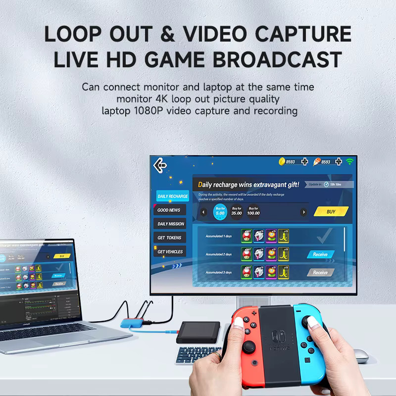 Hagibis Video-Capture-Karte und tragbares TV-Dock für Nintendo Switch, PC und mobile Geräte in Schwarz oder Blau - Bild 2