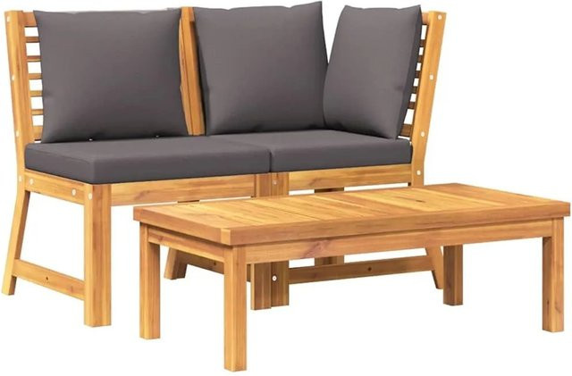 vidaXL 3-tlg Garten-Lounge-Set aus Akazienholz mit dunkelgrauen Polstern im Vintage-Look - Bild 1