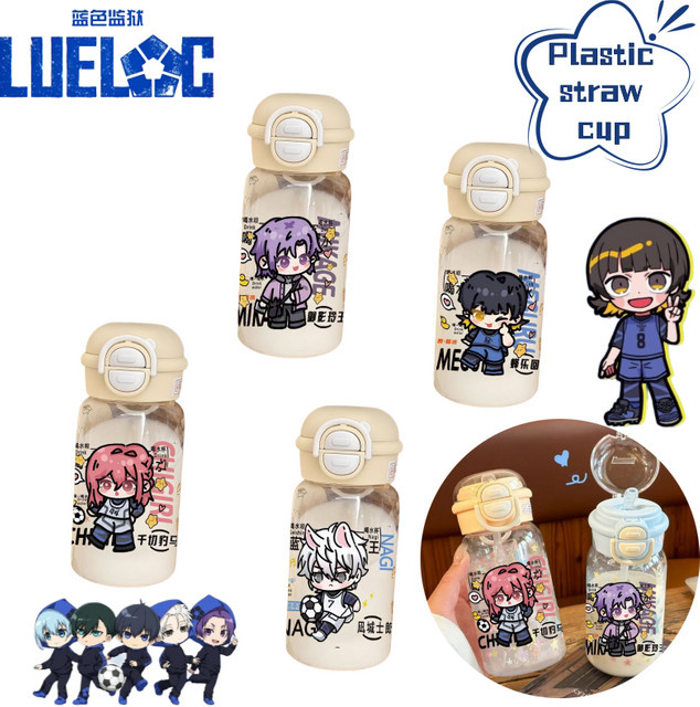 Blue Lock Trinkbecher mit Cartoon-Muster von Bandai, Isagi Yoichi, Chigiri Hyoma und Bachira Meguru, transparenter Kunststoff-Strohhalm-Becher für Studenten - Bild 1