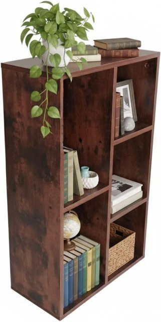 Relaxdays Bücherregal Vintage in Braun mit 5 Fächern aus MDF, B/H/T: 80 x 50 x 24 cm - Bild 1